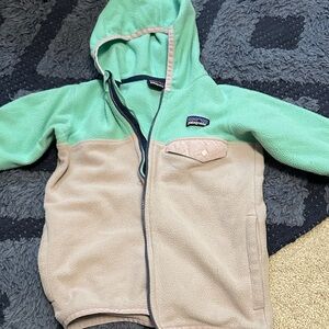 Patagonia Mint and Beige Fleece Hoodie